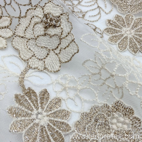 Polyester Flower Knit Lace Embroidery Net Mesh Fabric